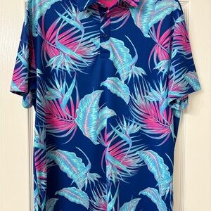 Birdie bound Blue and Pink Tropical Polo Shirt